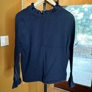 Ann Taylor Factory Navy Ruffle Sweater Blouse Size Large